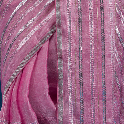 Onion Pink Sequins Semi Crepe Saree