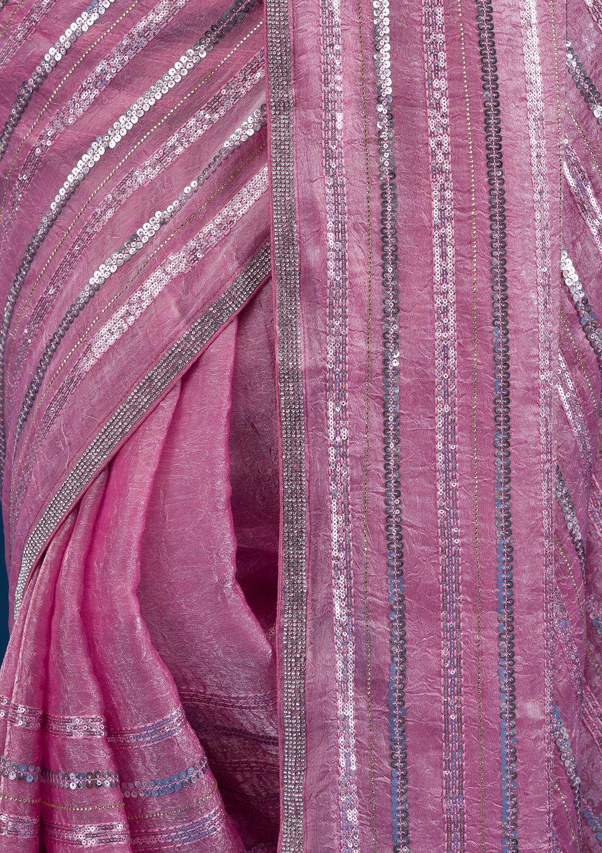 Onion Pink Sequins Semi Crepe Saree
