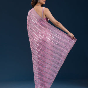 Onion Pink Sequins Semi Crepe Saree