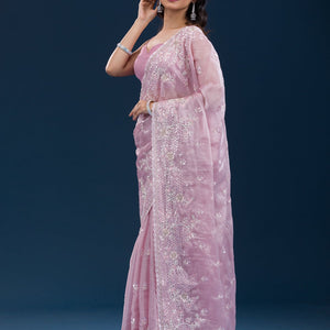 Onion Pink Sequins Tissue Saree