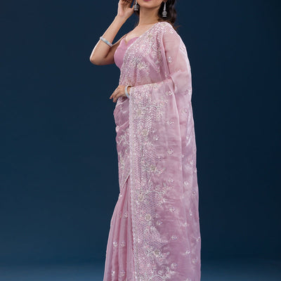 Onion Pink Sequins Tissue Saree