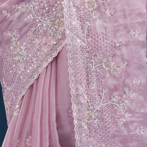 Onion Pink Sequins Tissue Saree
