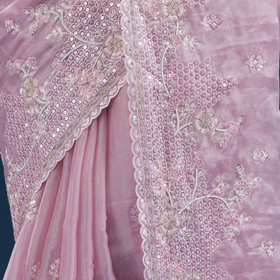 Onion Pink Sequins Tissue Saree
