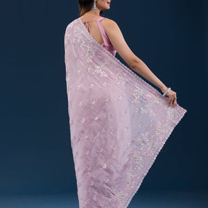 Onion Pink Sequins Tissue Saree