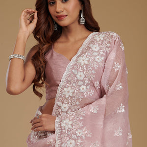 Onion Pink Sequins Tissue Saree