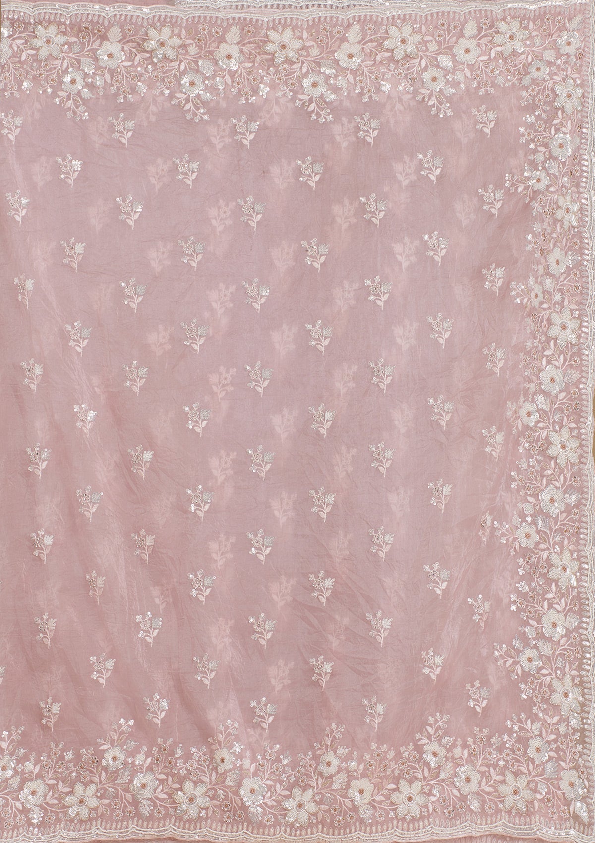 Onion Pink Sequins Tissue Saree