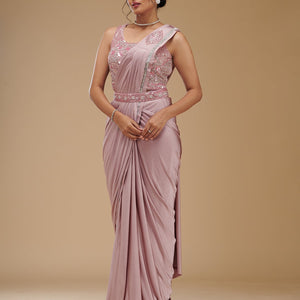 Onion Pink Stonework Chiffon Readymade Saree