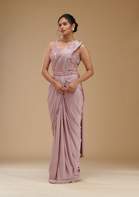 Onion Pink Stonework Chiffon Readymade Saree