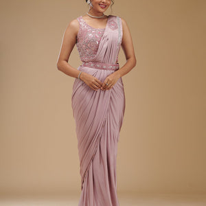 Onion Pink Stonework Chiffon Readymade Saree