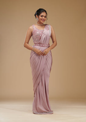 Onion Pink Stonework Chiffon Readymade Saree