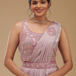 Onion Pink Stonework Chiffon Readymade Saree