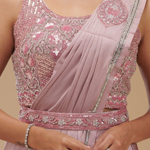 Onion Pink Stonework Chiffon Readymade Saree