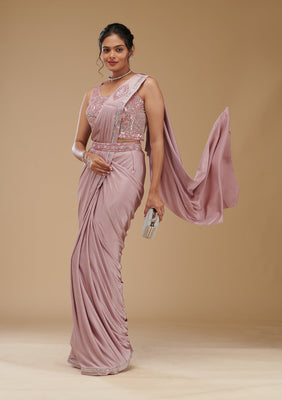 Onion Pink Stonework Chiffon Readymade Saree