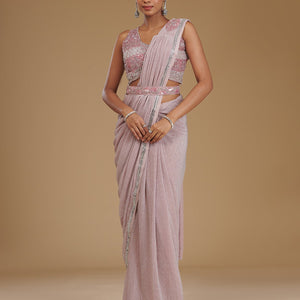 Onion Pink Stonework Satin Readymade Saree