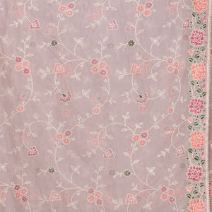 Onion Pink Threadwork Organza Saree