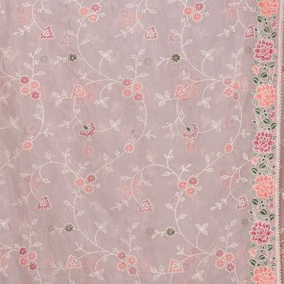 Onion Pink Threadwork Organza Saree