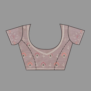 Onion Pink Threadwork Organza Saree