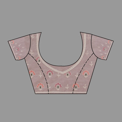 Onion Pink Threadwork Organza Saree