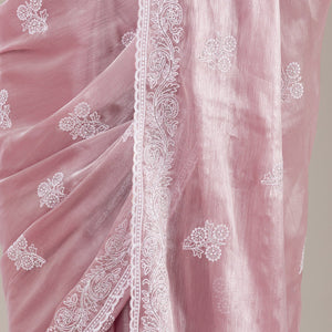Onion Pink Threadwork Tissue Saree