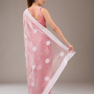 Onion Pink Threadwork Tissue Saree