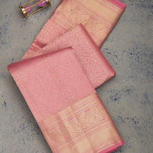 Onion Pink Zariwork Pure Silk Saree
