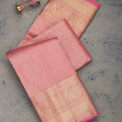 Onion Pink Zariwork Pure Silk Saree