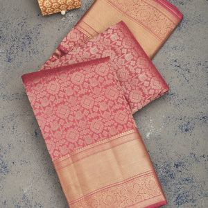 Onion Pink Zariwork Pure Silk Saree