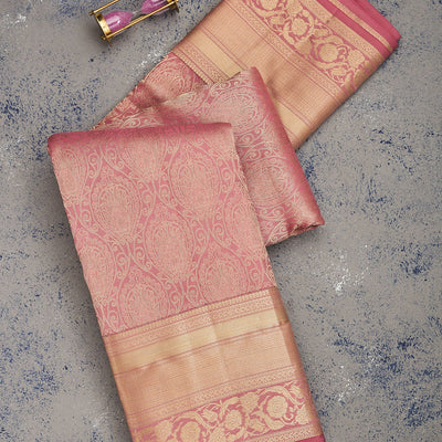 Onion Pink Zariwork Pure Silk Saree