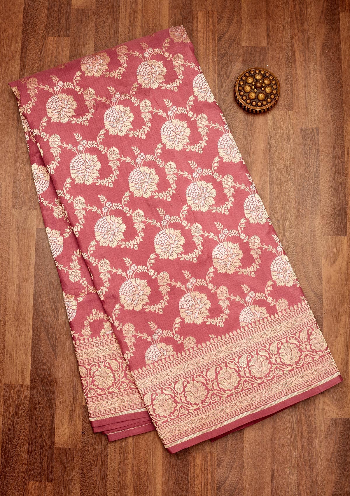 Onion Pink Zariwork Pure Silk Saree