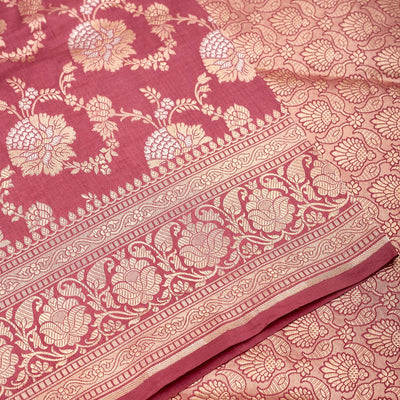 Onion Pink Zariwork Pure Silk Saree