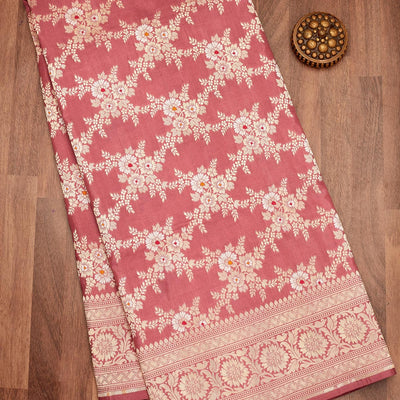 Onion Pink Zariwork Pure Silk Saree