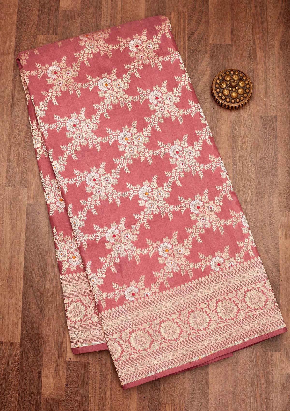 Onion Pink Zariwork Pure Silk Saree