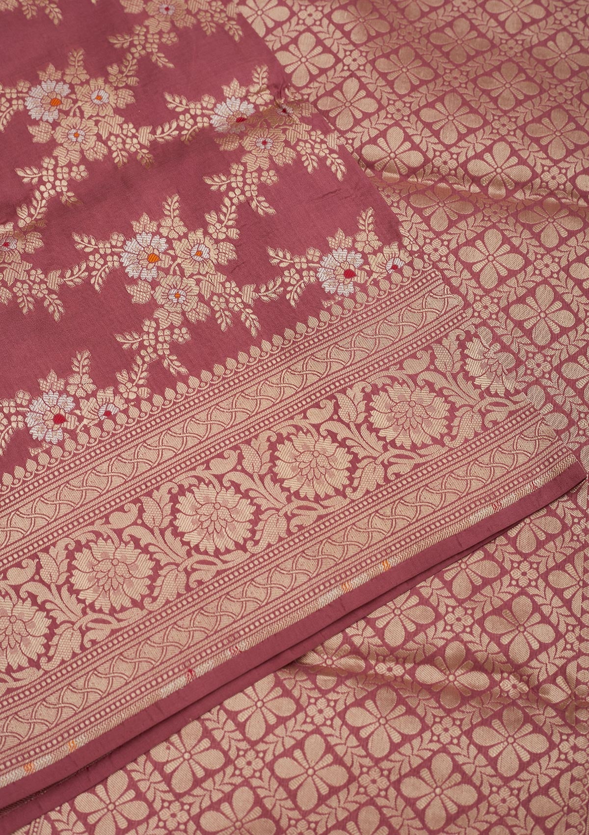 Onion Pink Zariwork Pure Silk Saree