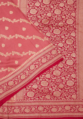 Onion Pink Zariwork Pure Silk Saree