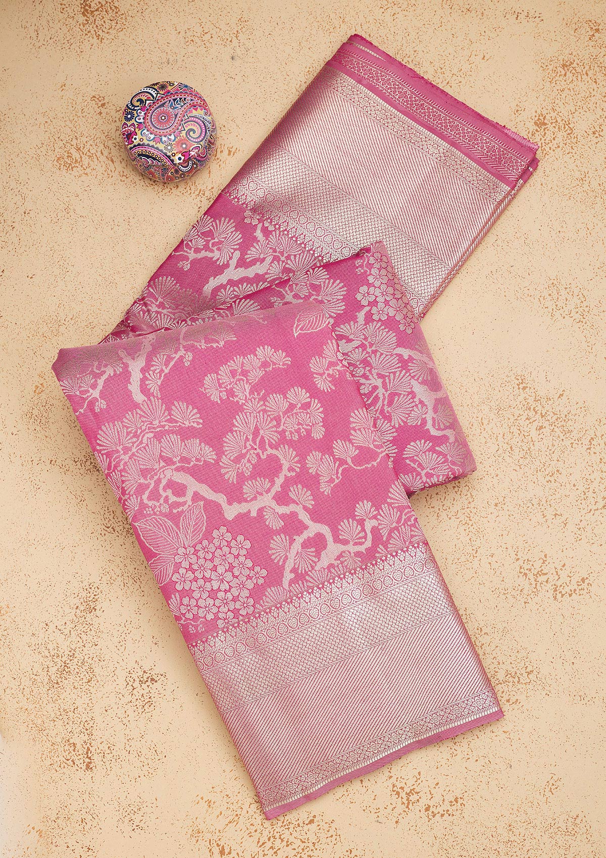Onion Pink Zariwork Pure Silk Saree