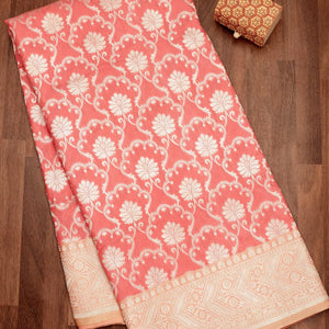 Onion Pink Zariwork Pure Silk Saree