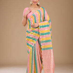 Onion Pink Zariwork Tissue Saree
