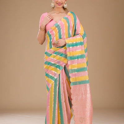 Onion Pink Zariwork Tissue Saree