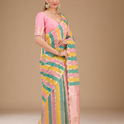 Onion Pink Zariwork Tissue Saree