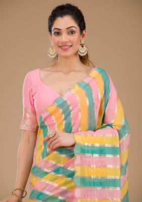 Onion Pink Zariwork Tissue Saree