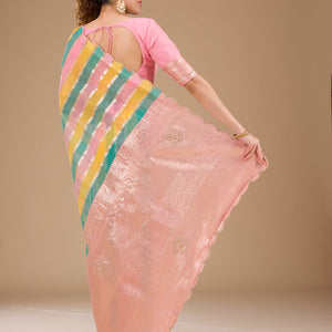 Onion Pink Zariwork Tissue Saree