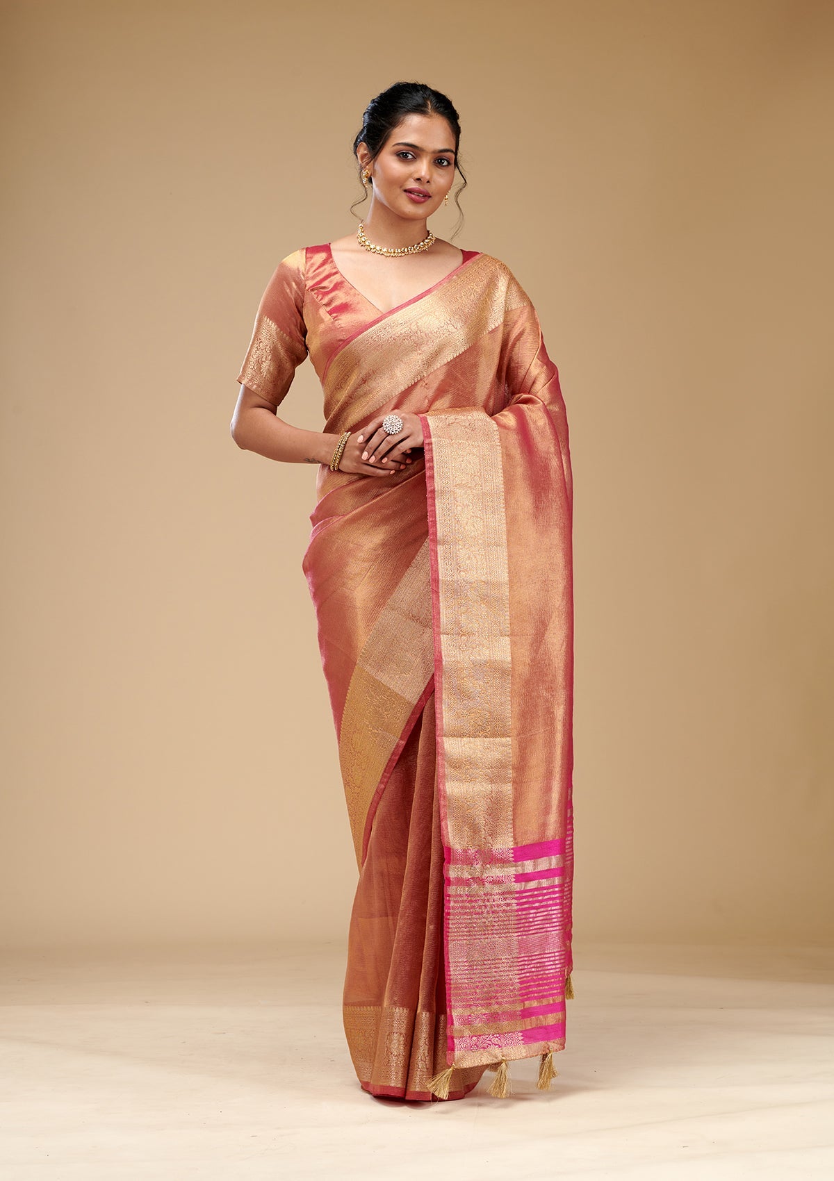 Onion Pink Zariwork Tissue Saree