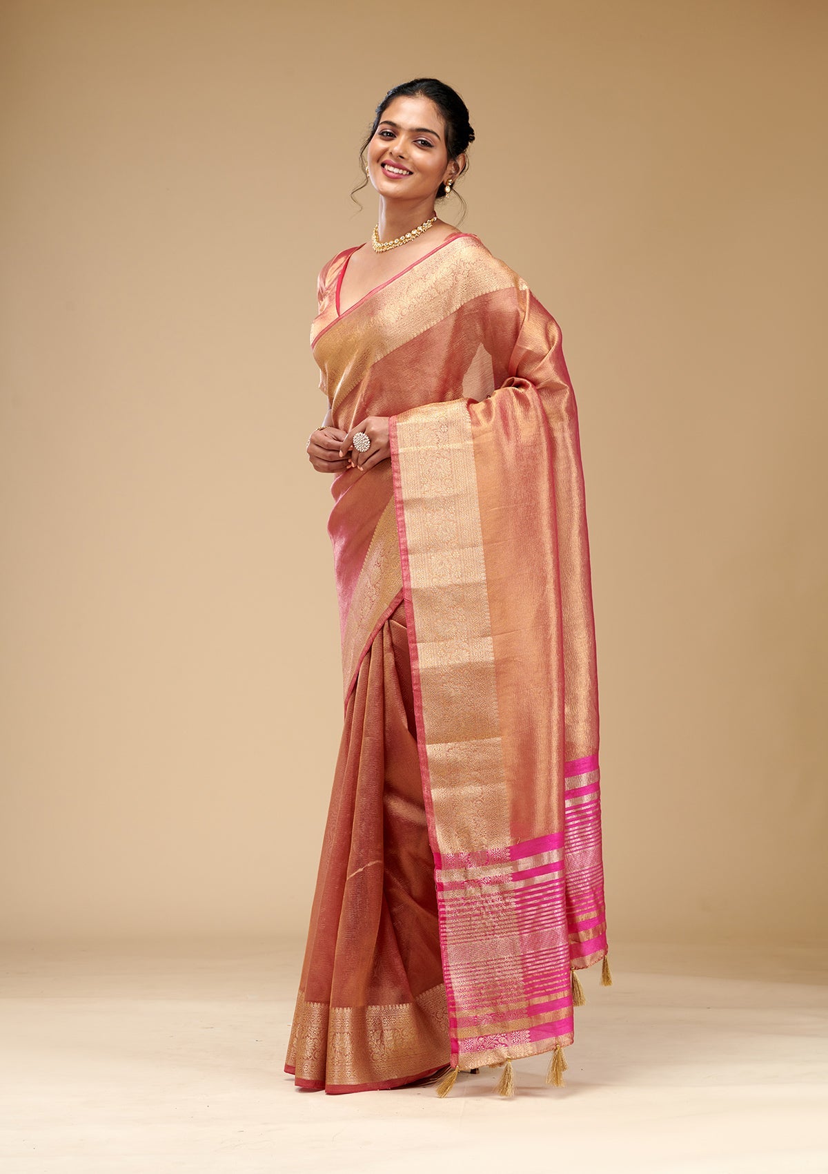 Onion Pink Zariwork Tissue Saree