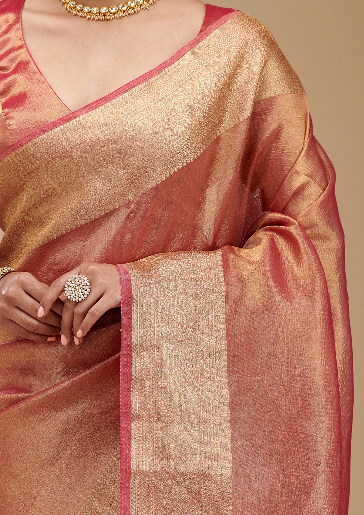 Onion Pink Zariwork Tissue Saree