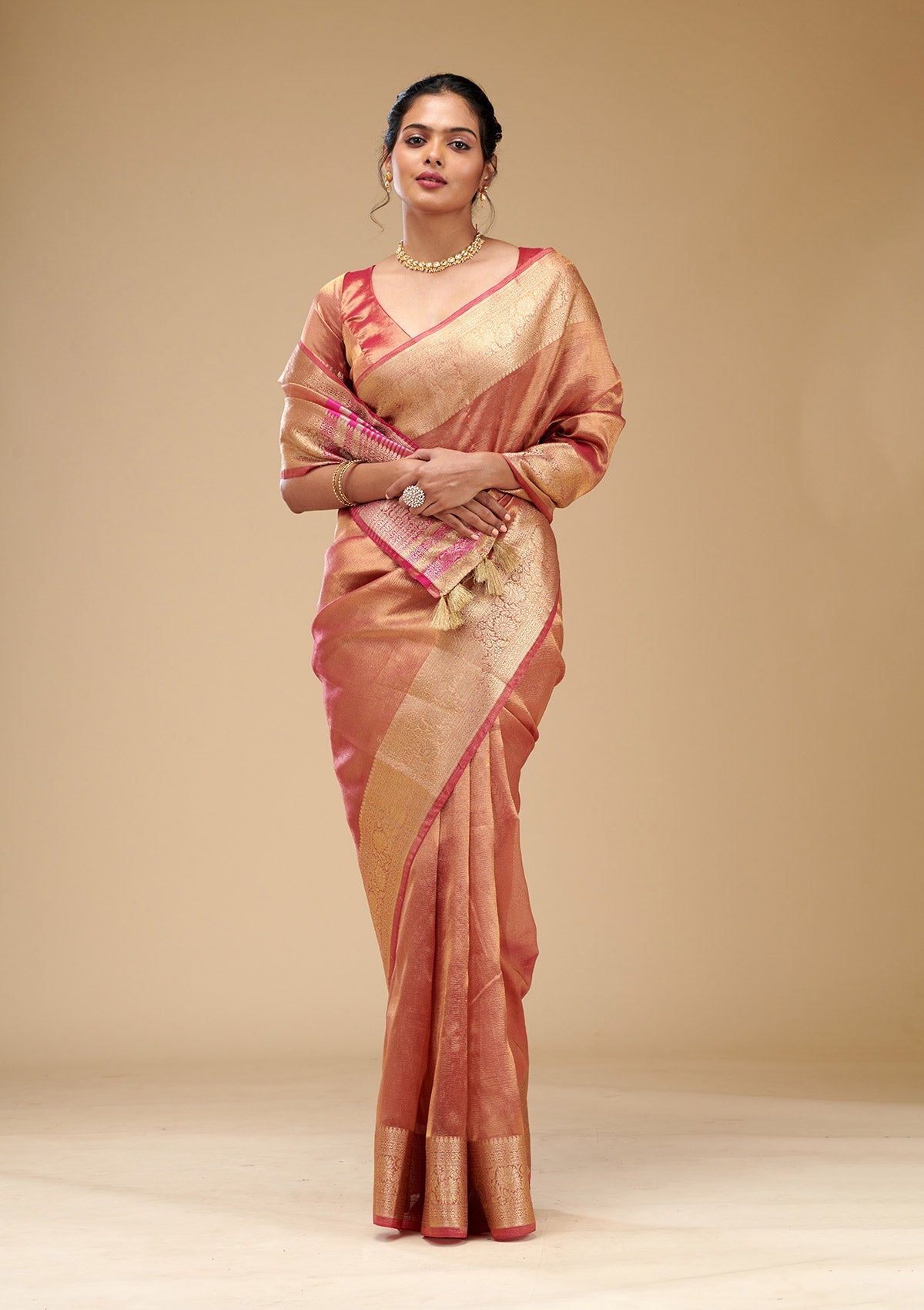 Onion Pink Zariwork Tissue Saree