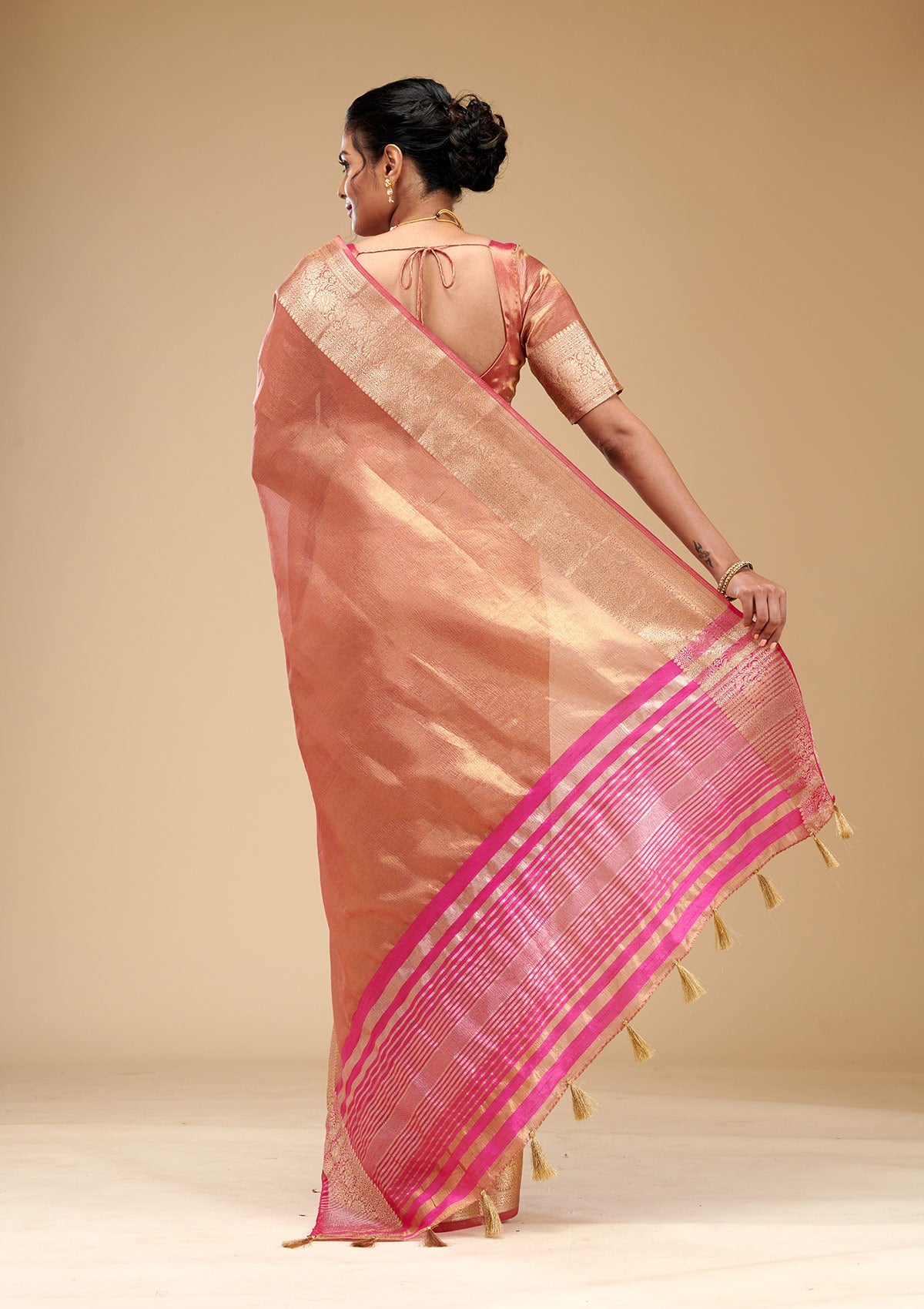 Onion Pink Zariwork Tissue Saree