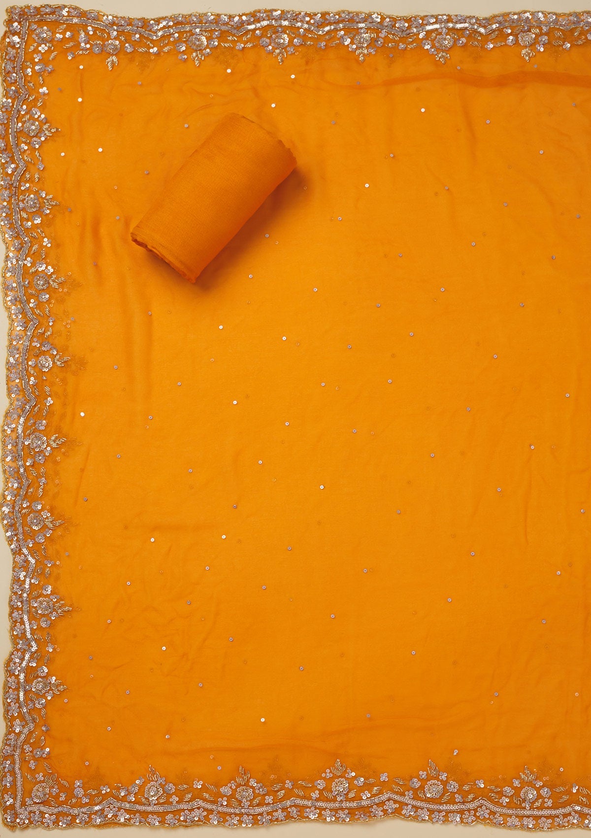 Orange Cutdana Semi Crepe Unstitched Salwar Suit