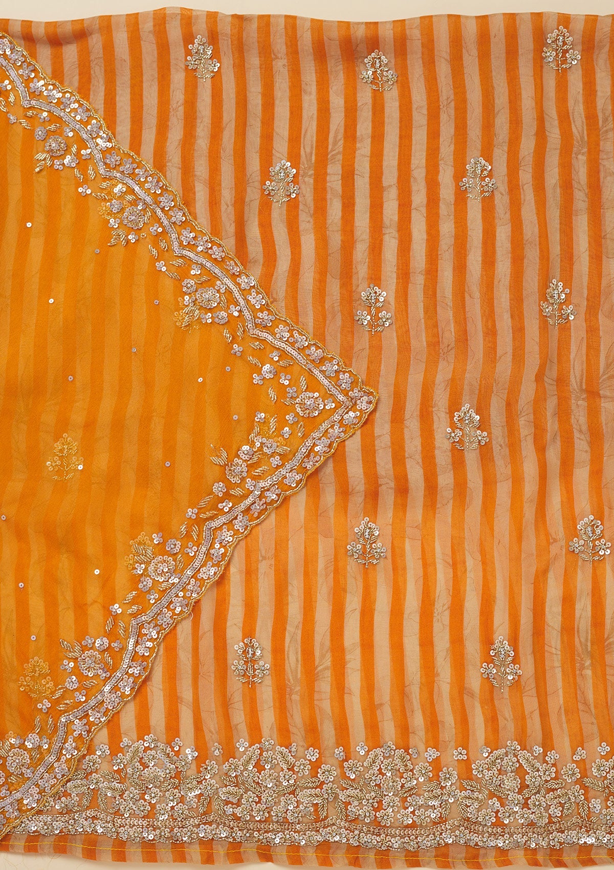 Orange Cutdana Semi Crepe Unstitched Salwar Suit