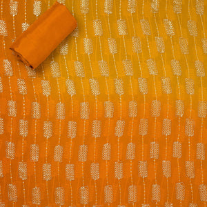 Orange Printed Semi Crepe Unstitched Salwar Suit