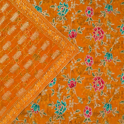 Orange Printed Semi Crepe Unstitched Salwar Suit